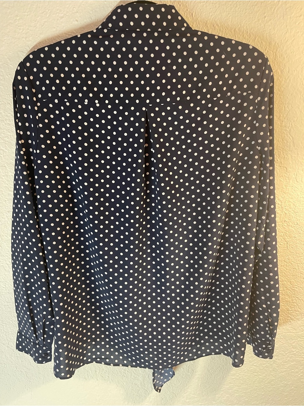 Susan Graver Tie- Front Navy Polka Dot Blouse Size 6 - Picture 2 of 7